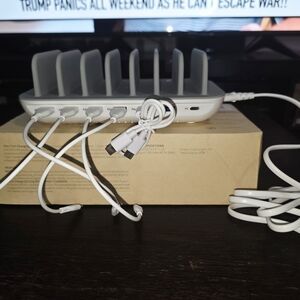 6-Port White Multi-Device Charging Station with Cable Organizer